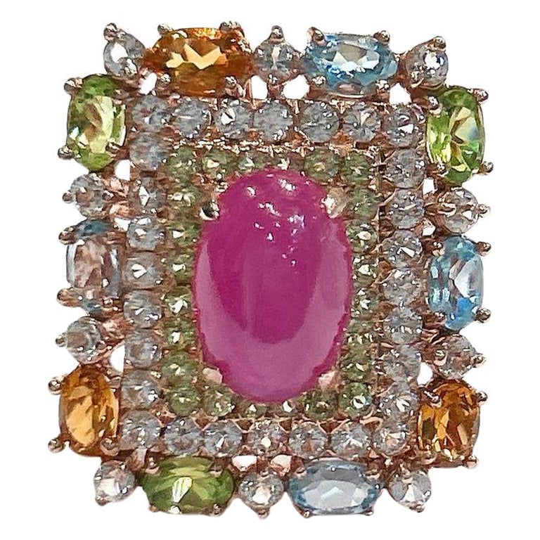 Bochic "Orient" Natürlicher Rubin & Multi Saphir Cocktail Ring Set in 18K Gold&Silv