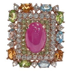 Bochic "Orient" Natürlicher Rubin & Multi Saphir Cocktail Ring Set in 18K Gold&Silv