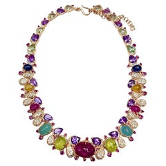 Bochic "Capri" Vintage Red Ruby & Yellow Sapphire Necklace Set in 18K & Silver