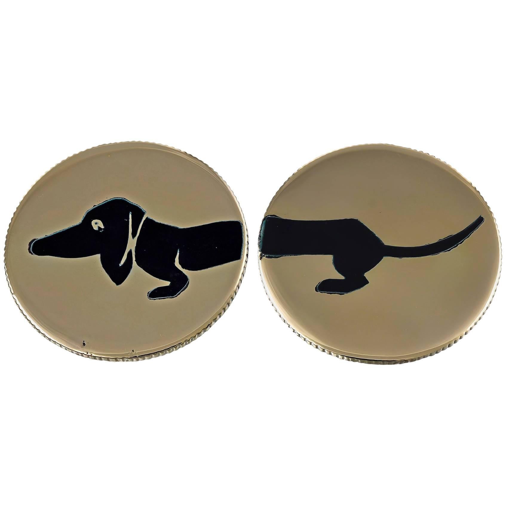 Gold and Enamel Best Ever Dachshund Head or Tail Coin For Sale