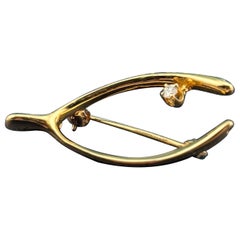 Vintage Tiffany&Co. 14k Yellow Gold & Diamond Wishbone Brooch