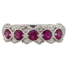 0.75 Carat Round Ruby Bezel Set Diamond Ring Platinum in Stock
