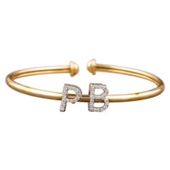 Bracelet manchette ouvert Initials Diamond en or massif 14K (certifié)