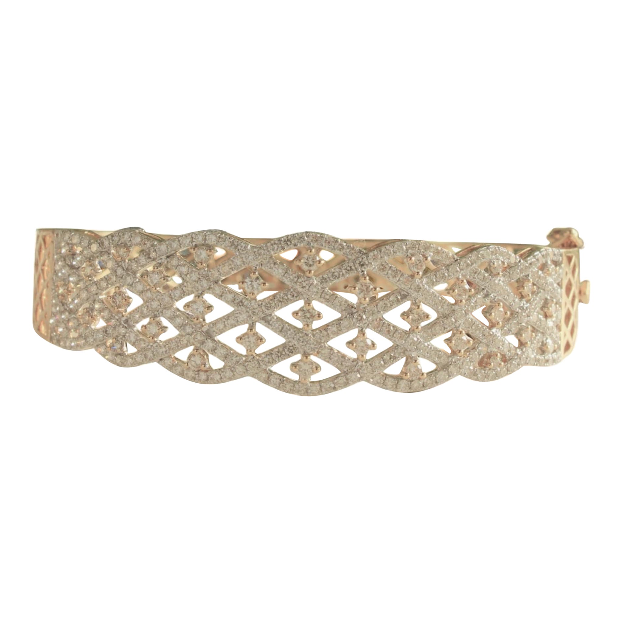 Broad Diamond Bangle Bracelet in 14K Solid Gold (Certified)