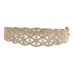Broad Diamond Bangle Bracelet in 14K Solid Gold (Certified)