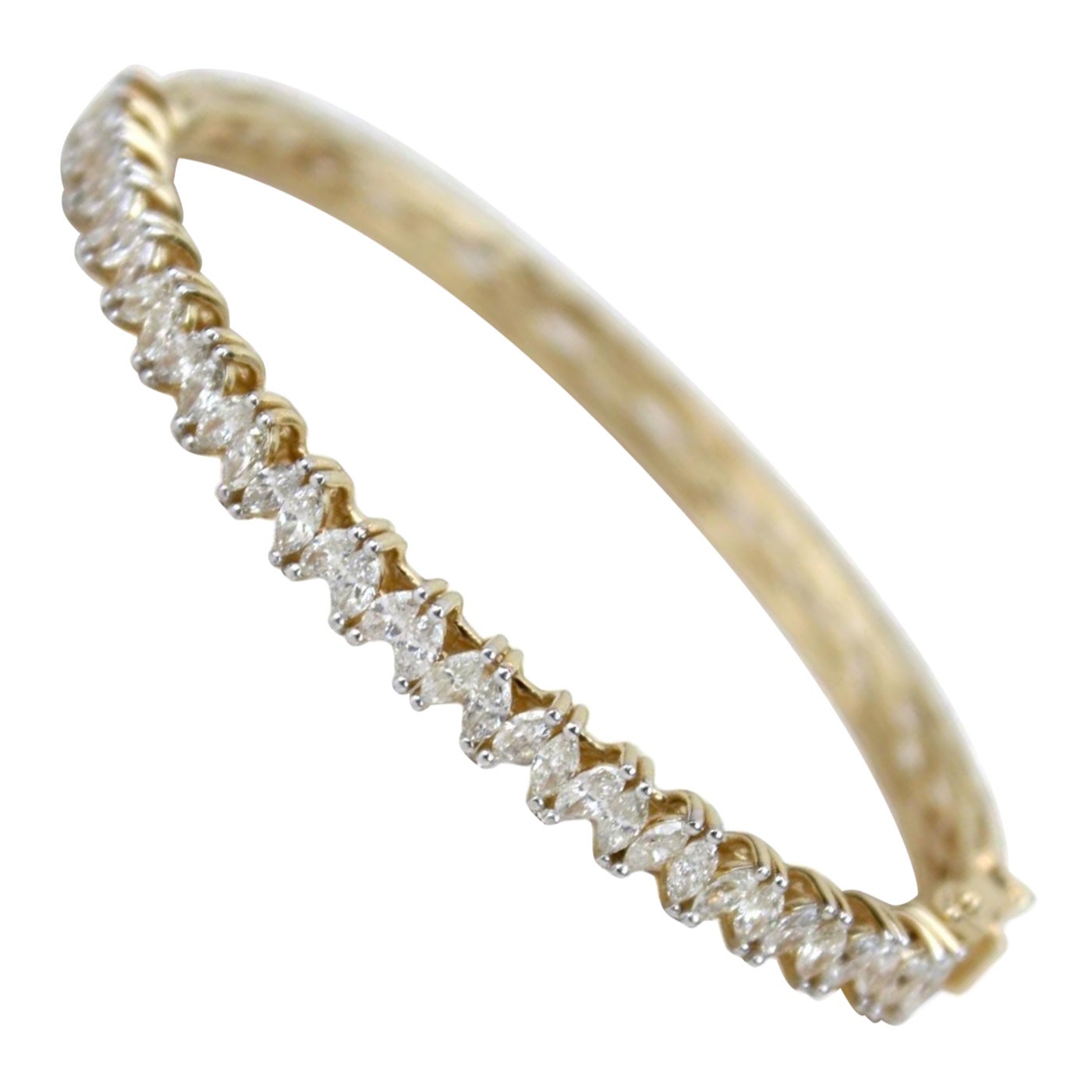 Marquise Diamond Bangle Bracelet in 14K Solid Gold (Certified)