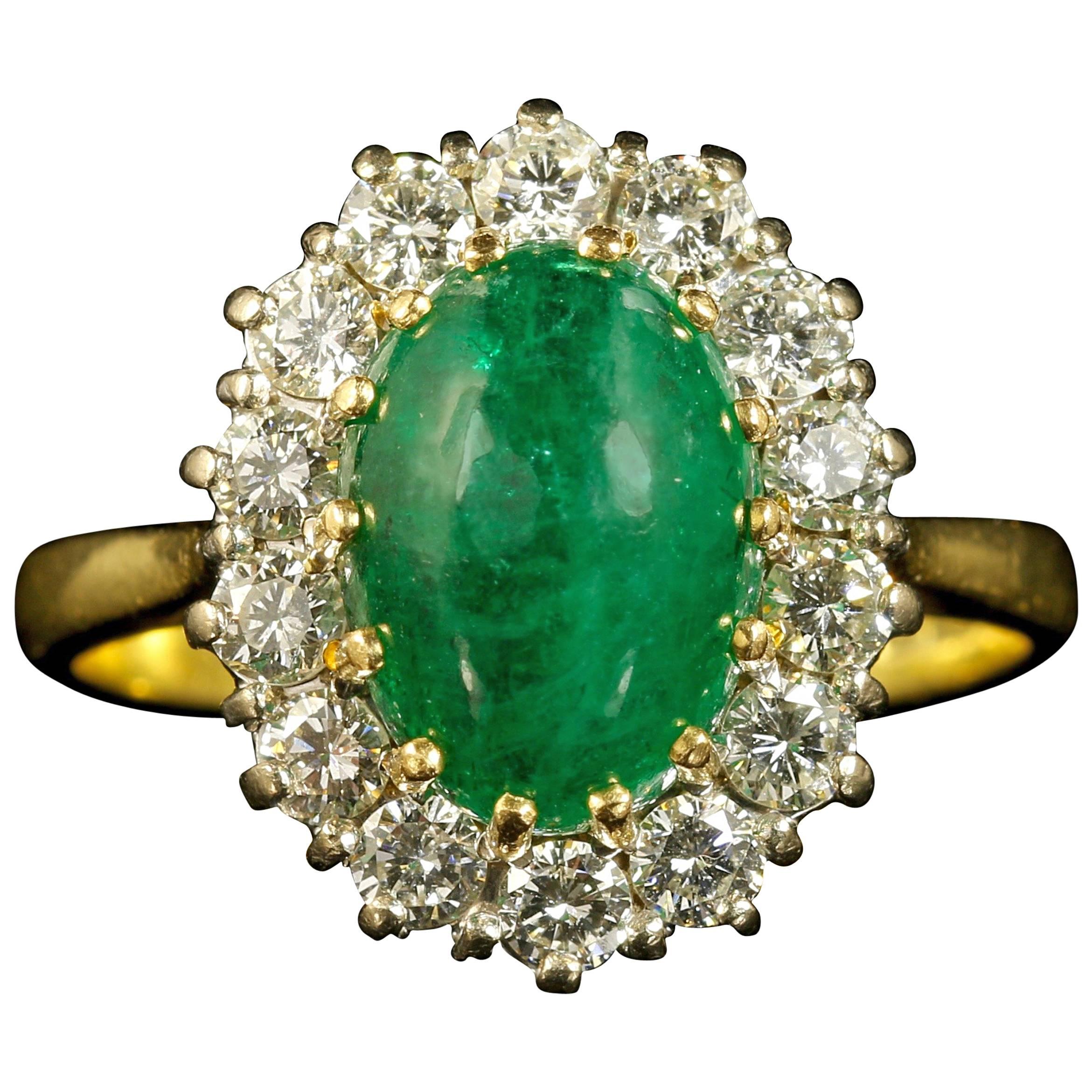 Antique Victorian Emerald Diamond Ring Cluster Ring 18 Carat Engagement Ring