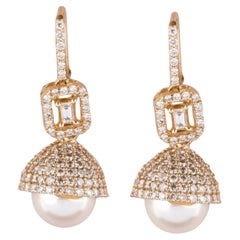 Boucles d'oreilles dôme perle et diamant en or massif 14k (certifié)