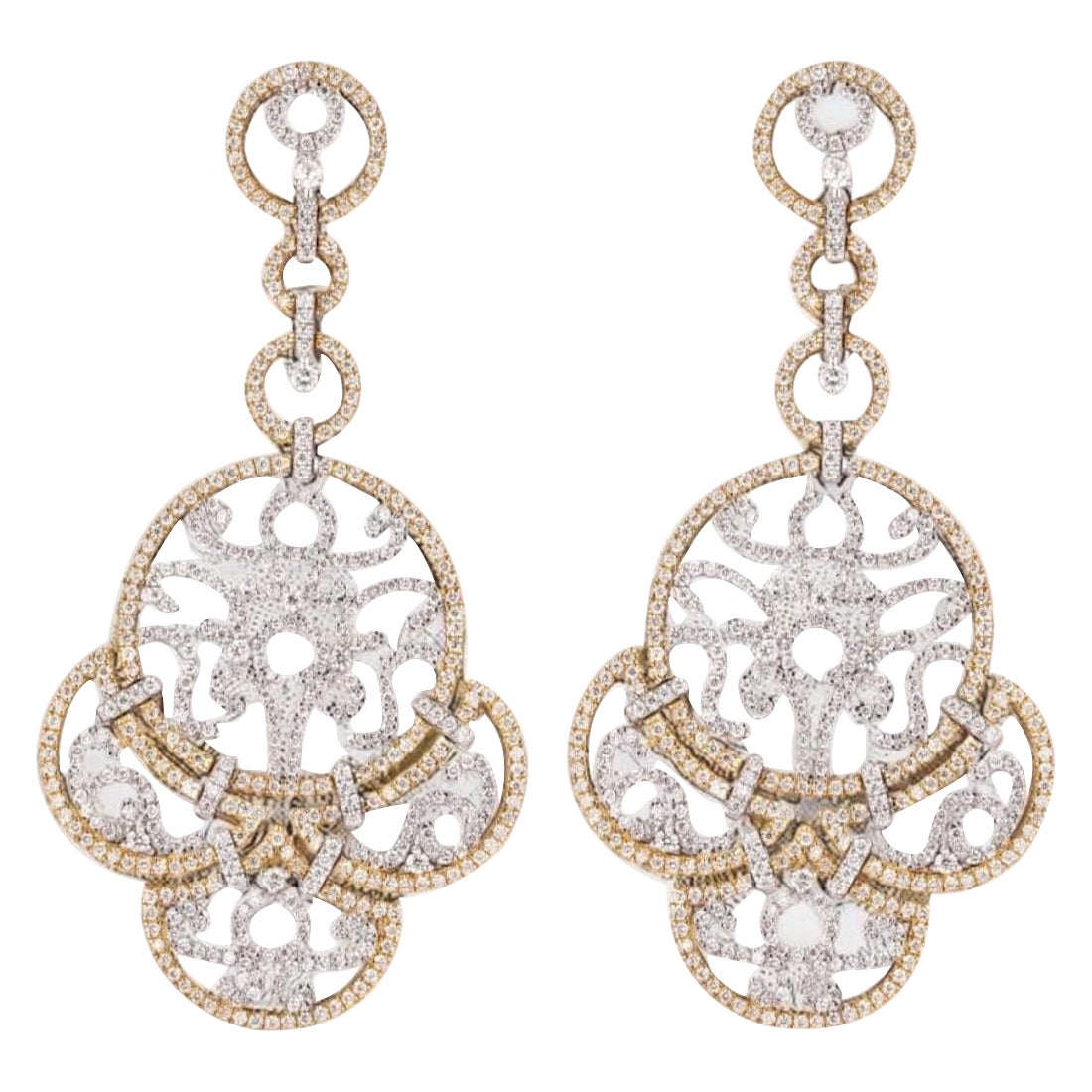 Boucles d'oreilles Filigree Chandelier en or massif 14K (certifié)