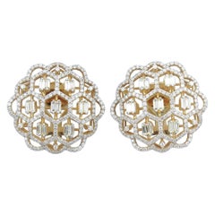 Orecchini con diamanti a reticolo floreale in oro massiccio 14k (certificati)