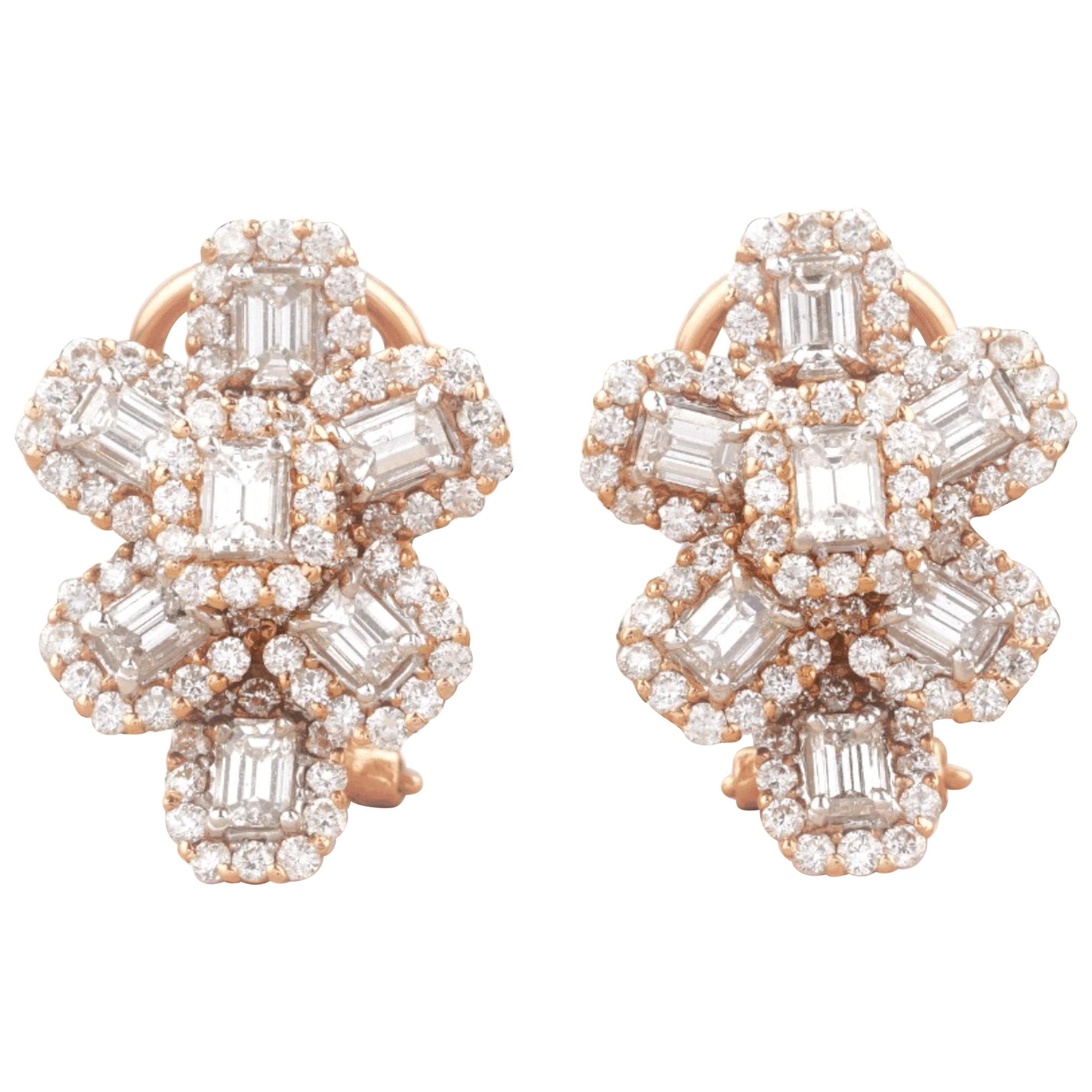 Orecchini a fiore con diamante a raggiera in oro massiccio 14K (certificati) in vendita