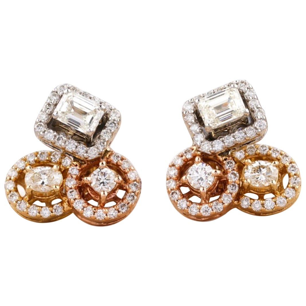 Halo Fancy Diamond Stud Earrings in 14K Solid Gold (Certified)