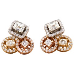 Halo Fancy Diamond Stud Earrings in 14K Solid Gold (Certified)