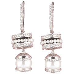 Pearl Drop Enamel Diamond Earrings in 14K Solid Gold (Certified)