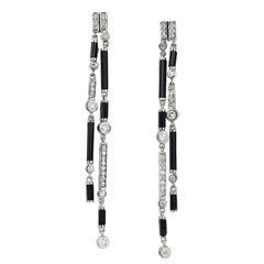 Boucles d'oreilles pendantes en or massif 14K (certifié) avec diamant et pierre d'Onyx noir
