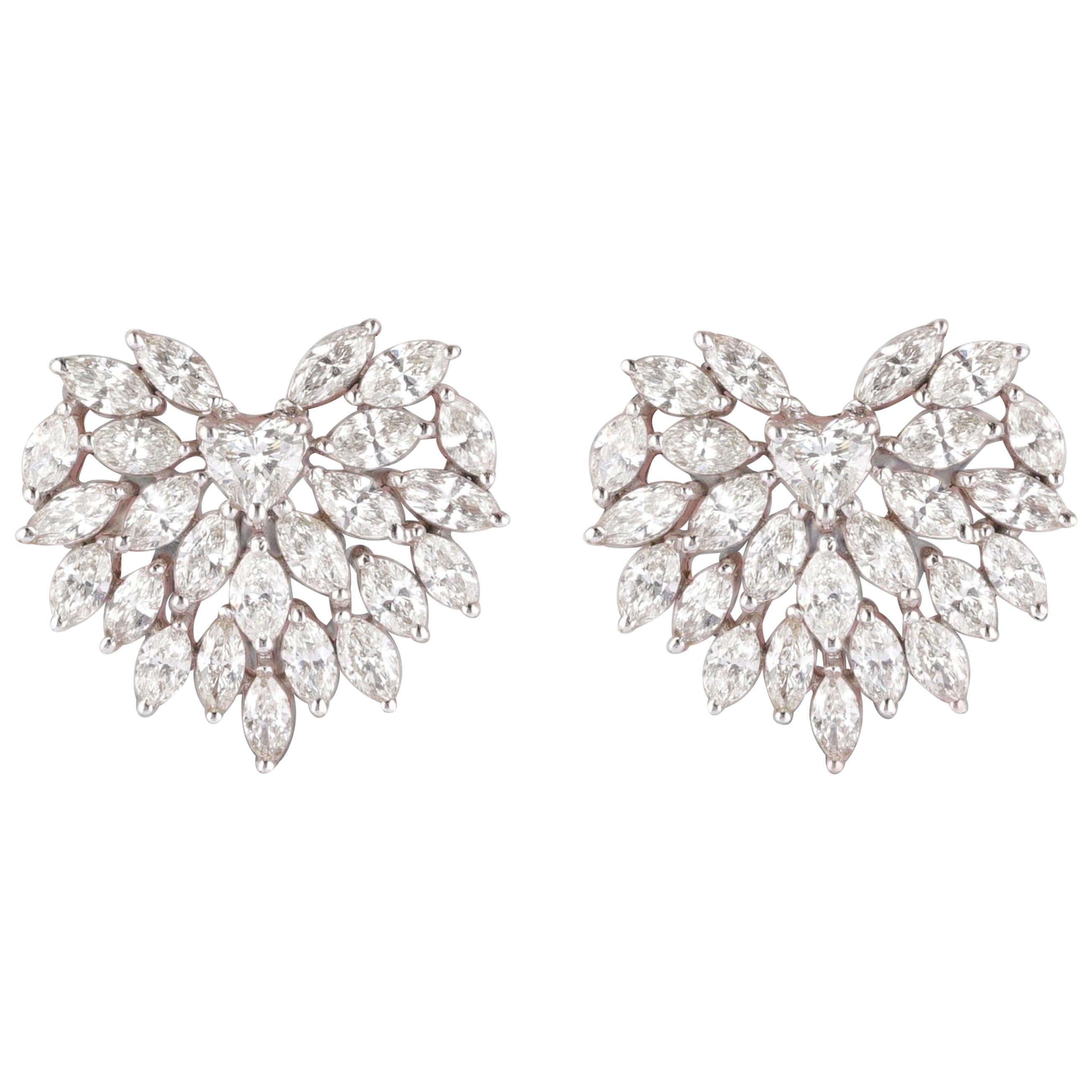 Heart Cluster Fancy Diamond Stud Earrings in 14k Solid Gold (Certified)