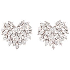 Heart Cluster Fancy Diamond Stud Earrings in 14k Solid Gold (Certified)