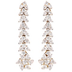 Floral Cluster Diamond Dangle Earrings in 14K Solid Gold (Certified)