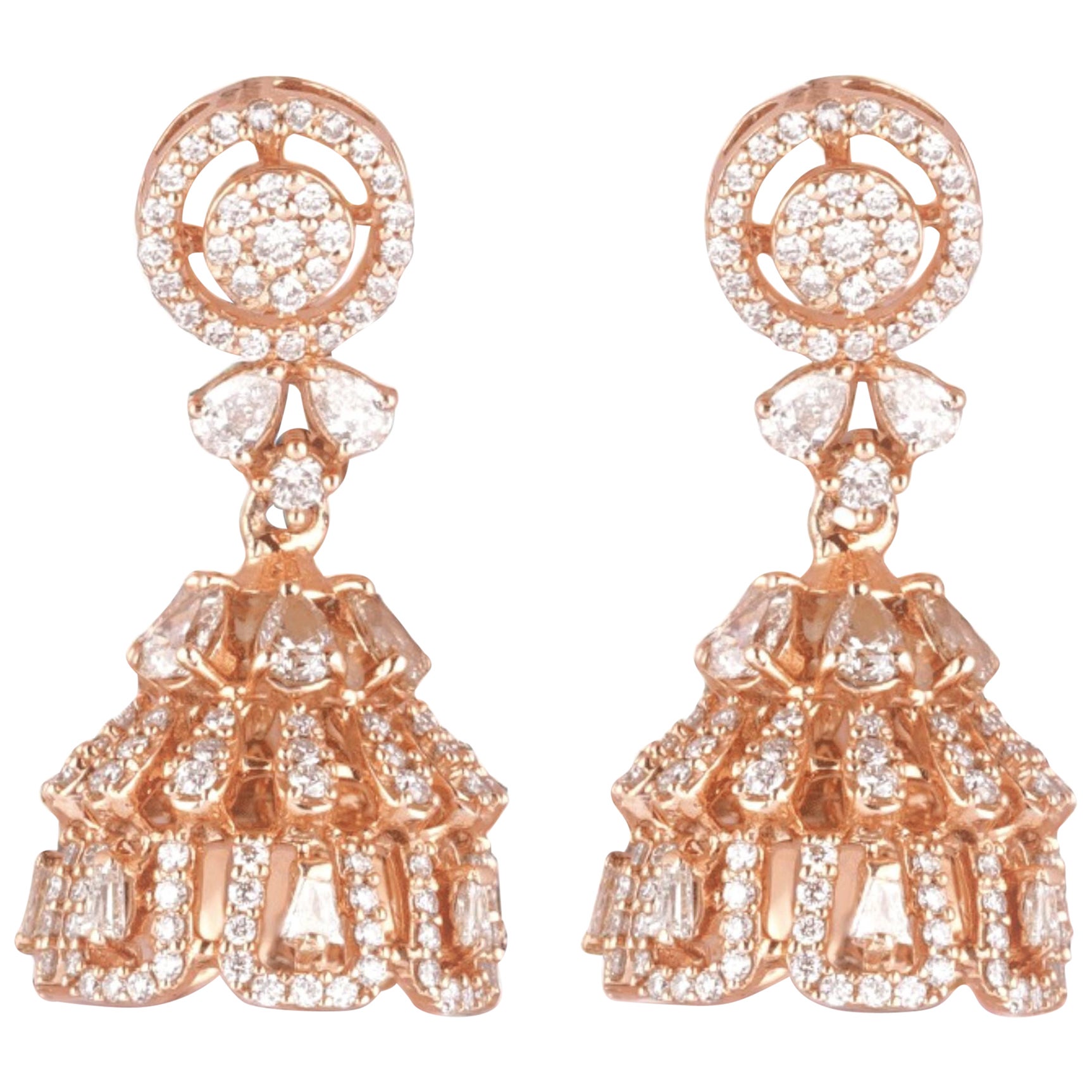 Floral Diamond Dangle Earrings in 14K Solid Gold (Certified)