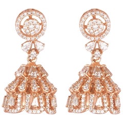 Floral Diamond Dangle Earrings in 14K Solid Gold (Certified)