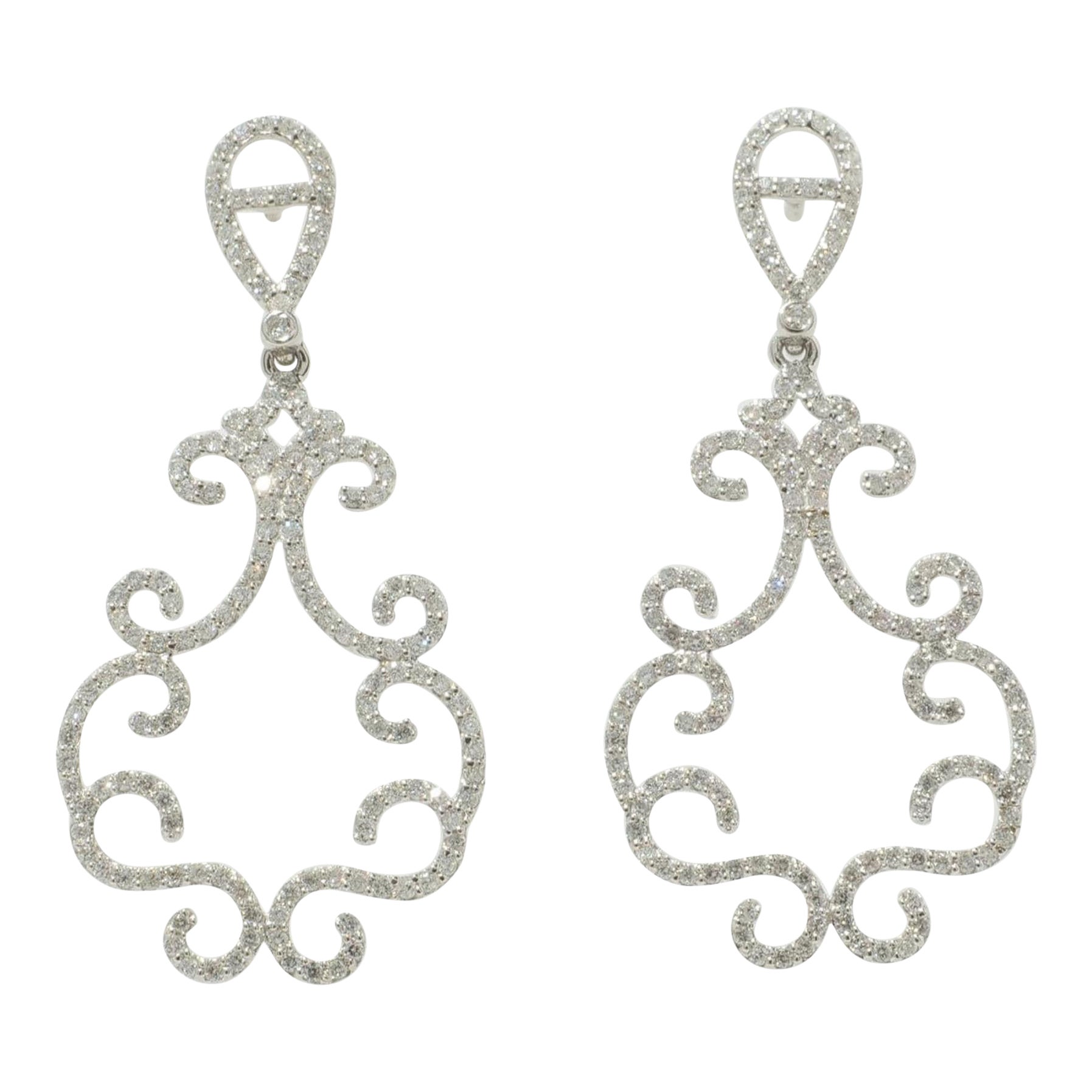 Filigree Chandelier Diamond Dangle Earrings in 14K Solid Gold (Certified)