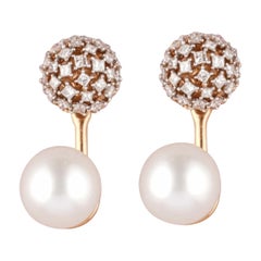 Orecchini con perla e diamante in oro massiccio 14k (certificati)