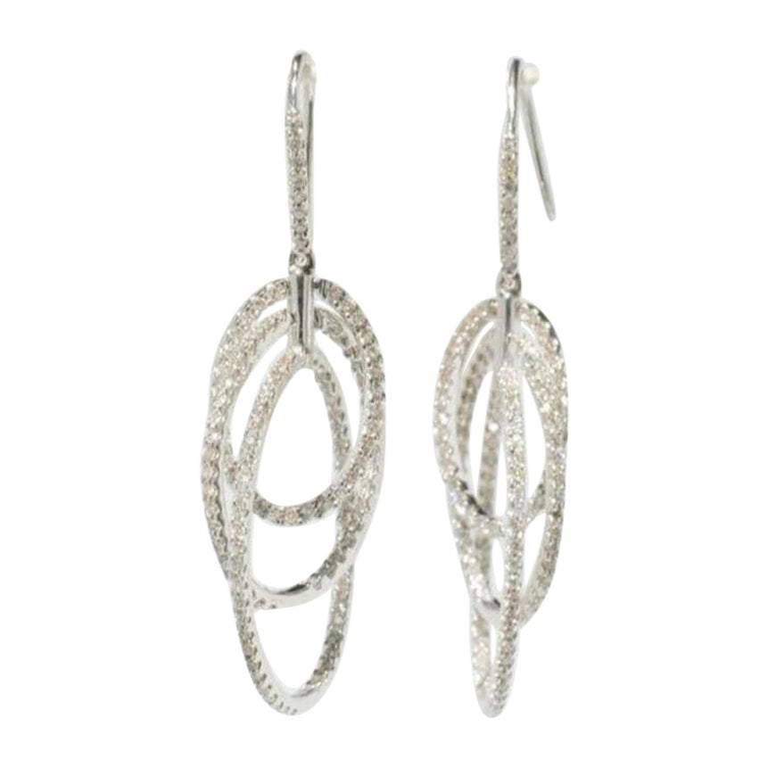 Pendientes colgantes de triple aro de diamantes en oro macizo de 14k (certificado) en venta