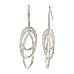 Pendientes colgantes de triple aro de diamantes en oro macizo de 14k (certificado)