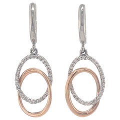 Boucles d'oreilles pendantes en or massif 14K avec diamants ovales imbriqués (certifié)