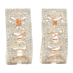 Orecchini Huggie con diamante Marquise Halo in oro massiccio 14K (certificati)