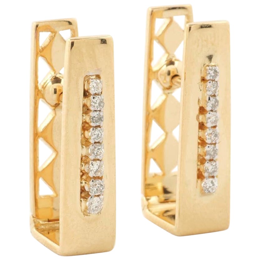 Orecchini rettangolari con diamante in oro massiccio 14k (certificati)
