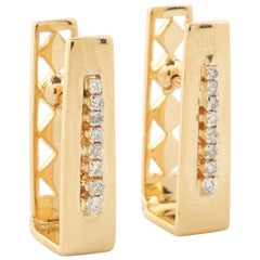 Orecchini rettangolari con diamante in oro massiccio 14k (certificati)