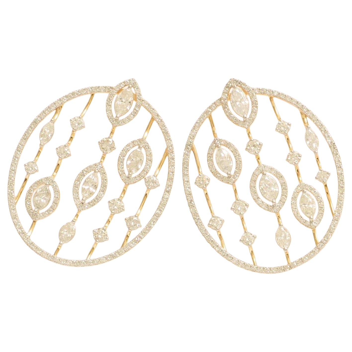 Orecchini da cocktail con diamanti a cerchio aperto in oro massiccio 14K (certificati)