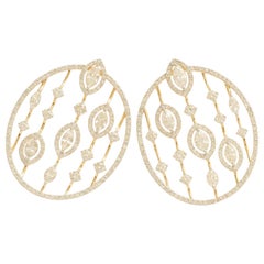 Orecchini da cocktail con diamanti a cerchio aperto in oro massiccio 14K (certificati)