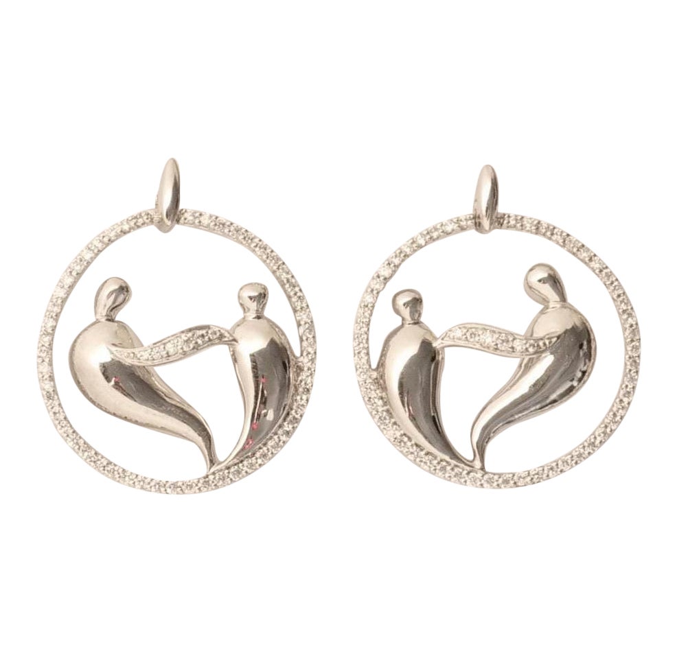 Mother Child Eternity Bond Statement Earrings in 14k Solid Gold (Certified) For Sale