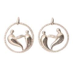 Mother Child Eternity Bond Statement Earrings in 14k Solid Gold (Certified)