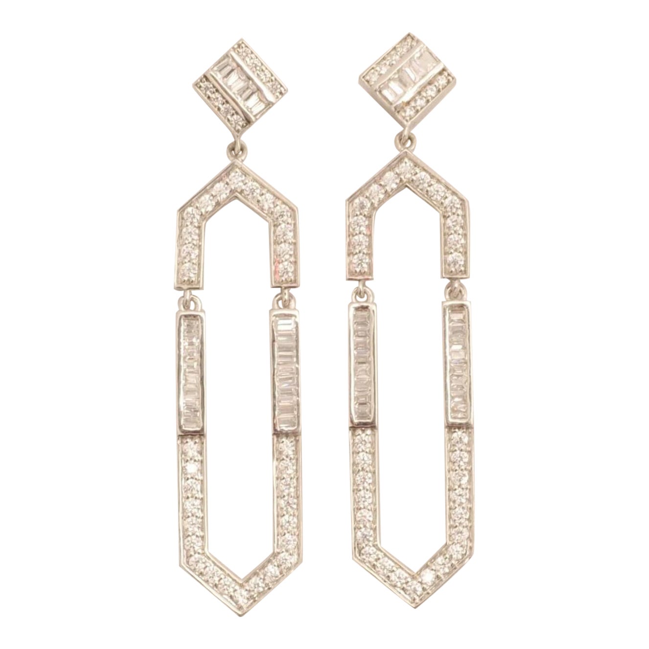 Orecchini esagonali con diamante pendente in oro massiccio 14K (certificati)