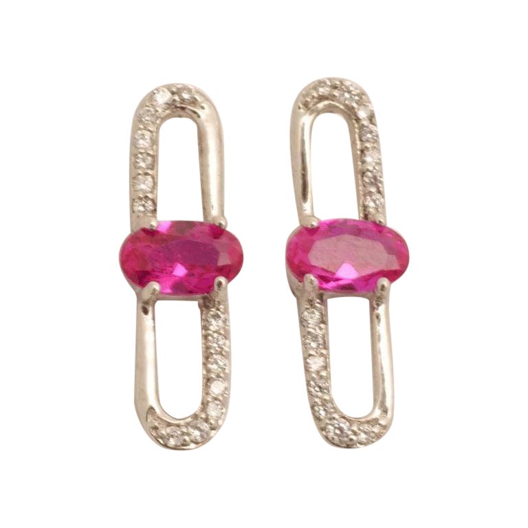 Orecchini pendenti con diamante e pietra preziosa in oro massiccio 14k (certificati)