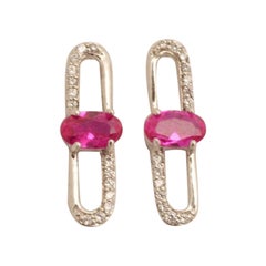 Orecchini pendenti con diamante e pietra preziosa in oro massiccio 14k (certificati)