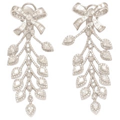 Boucles d'oreilles cocktail Bow Leaf Diamond Dangle en or massif 14k (certifié)