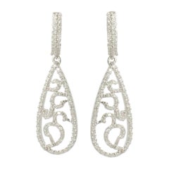 Pendientes colgantes de oro macizo de 14 quilates con diamantes en forma de lágrima (certificados)