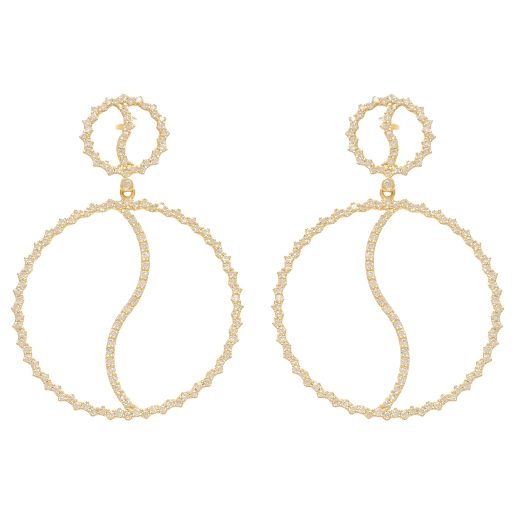 Boucles d'oreilles pendantes en or massif 14k avec diamant en forme de cercle (certifié)