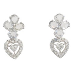 Boucles d'oreilles en or massif 14k (certifié) avec halo de diamants en forme de cœur floral