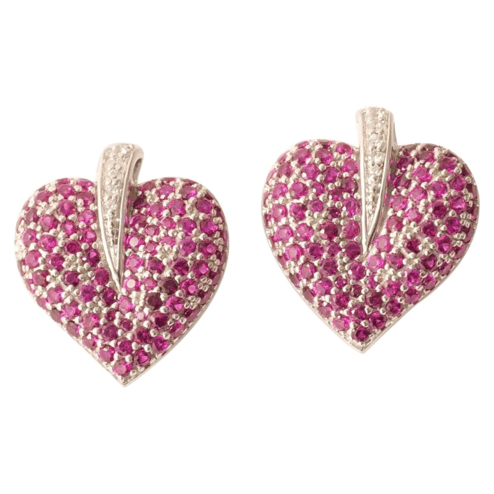 Orecchini con zaffiro rosa cuore e diamante in oro massiccio 14 carati (certificati) in vendita