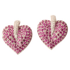Orecchini con zaffiro rosa cuore e diamante in oro massiccio 14 carati (certificati)