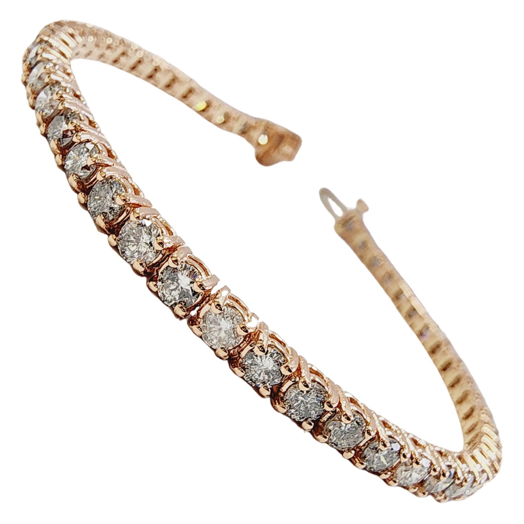 Pulsera de tenis de diamantes naturales redondos brillantes de 5,80 quilates y oro rosa de 14 quilates en venta