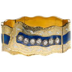 Victorian Enamel Diamond Gold Bangle Bracelet 1