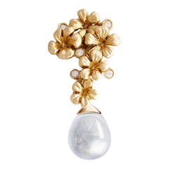 Yellow Gold Transformer Brooch with Diamonds and Removable Quartz