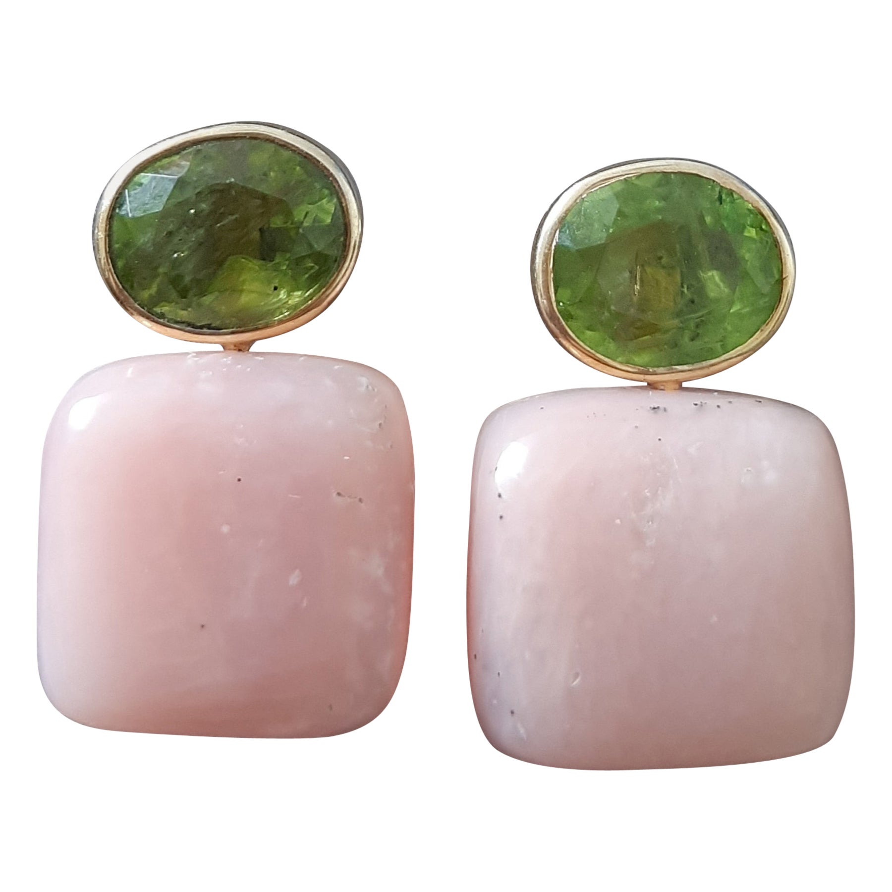 Peridot Facettiert Oval 14k Solid Gelbgold Rosa Opal Kissen Form Ohrstecker