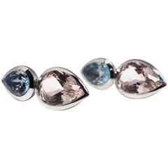 Aquamarine Morganite White Gold Drop Earrings 1
